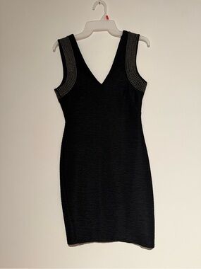 H&M Black V-Neck Sleeveless Studded Mini Dress